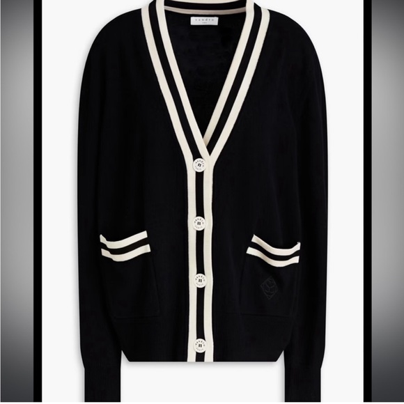 Sandro Paris LILIANE cardigan wool in black-and-white. Size 1/S - Picture 1 of 7
